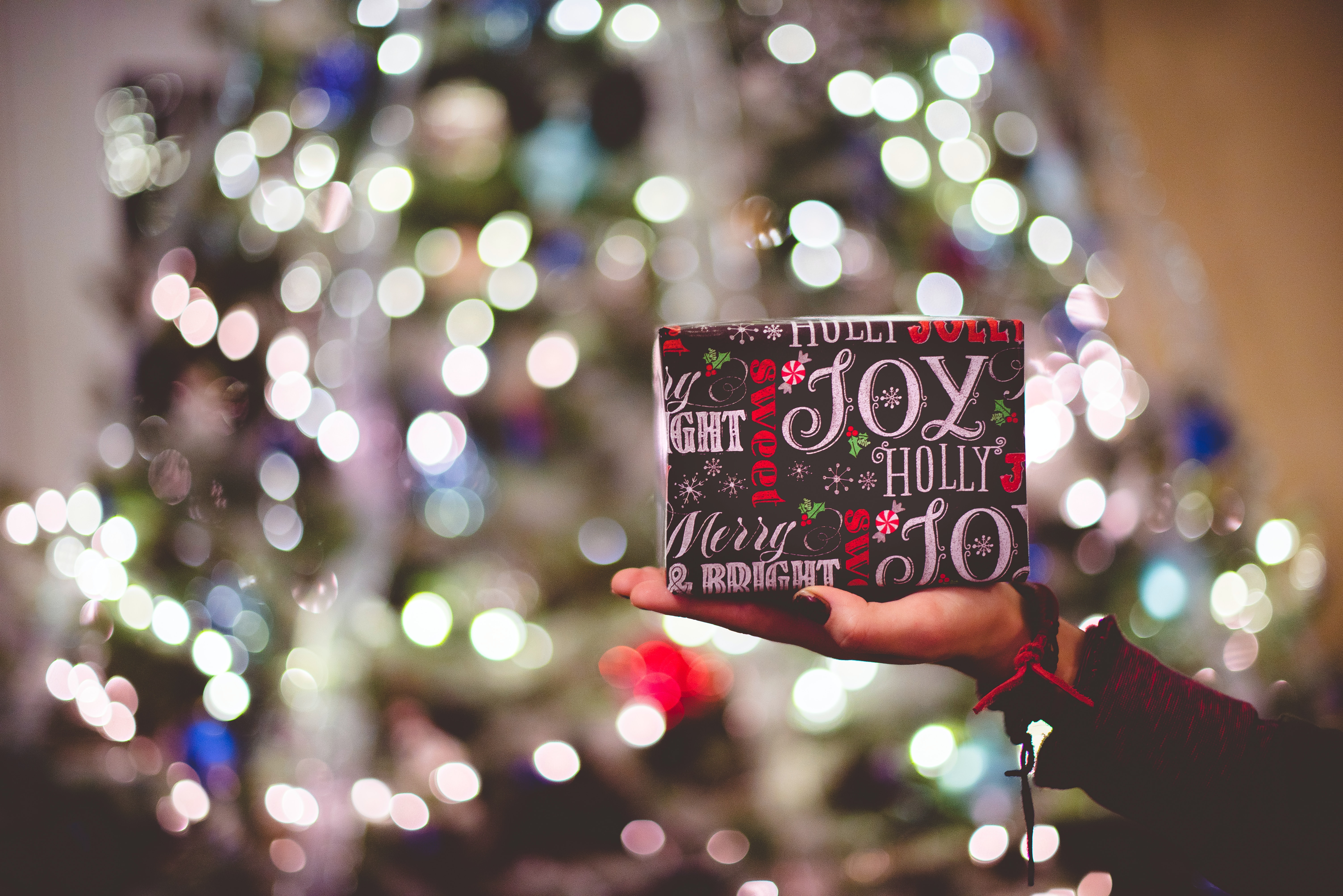 Present In Front of Christmas Tree