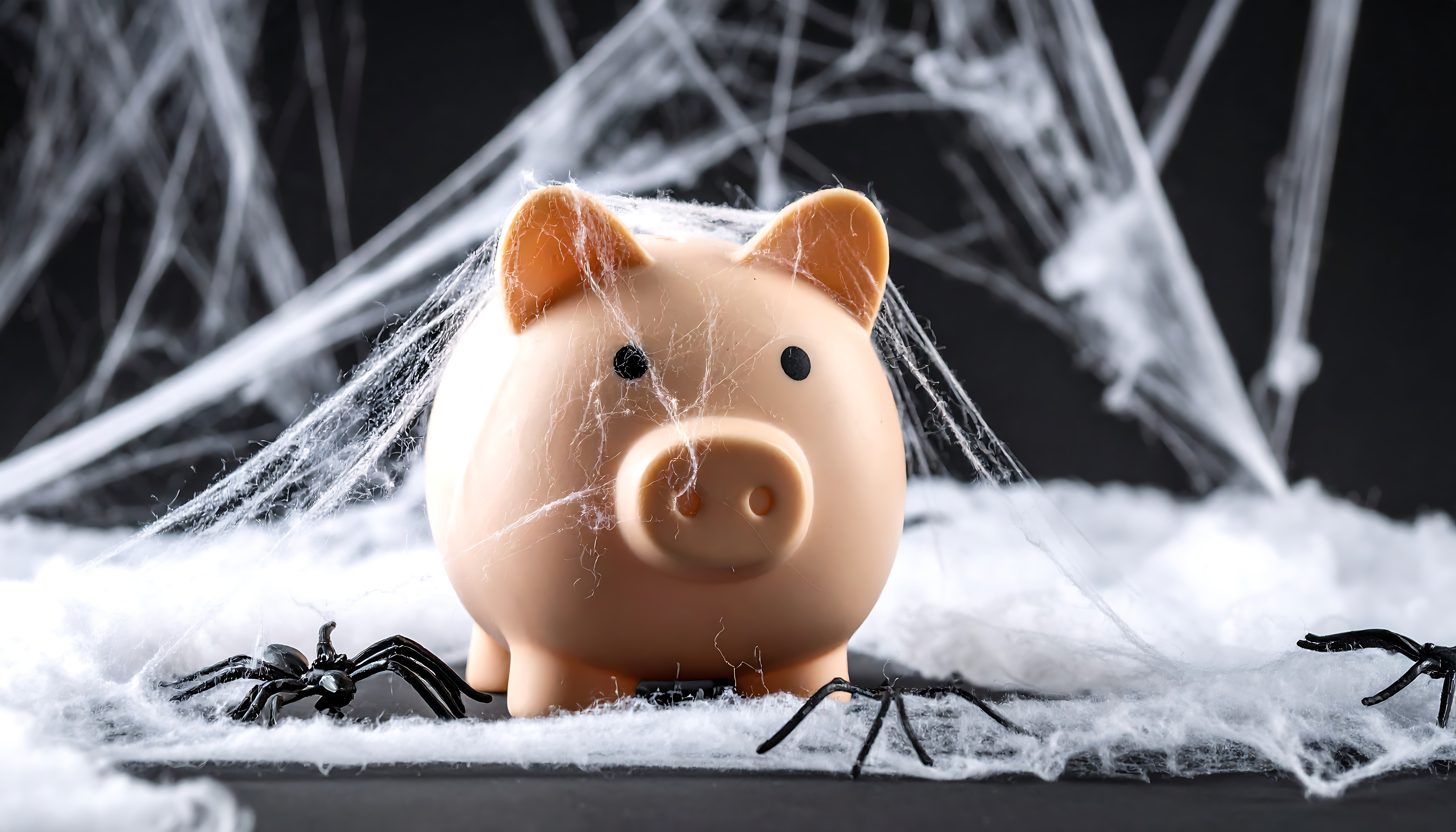 Spiderwebs around piggybank