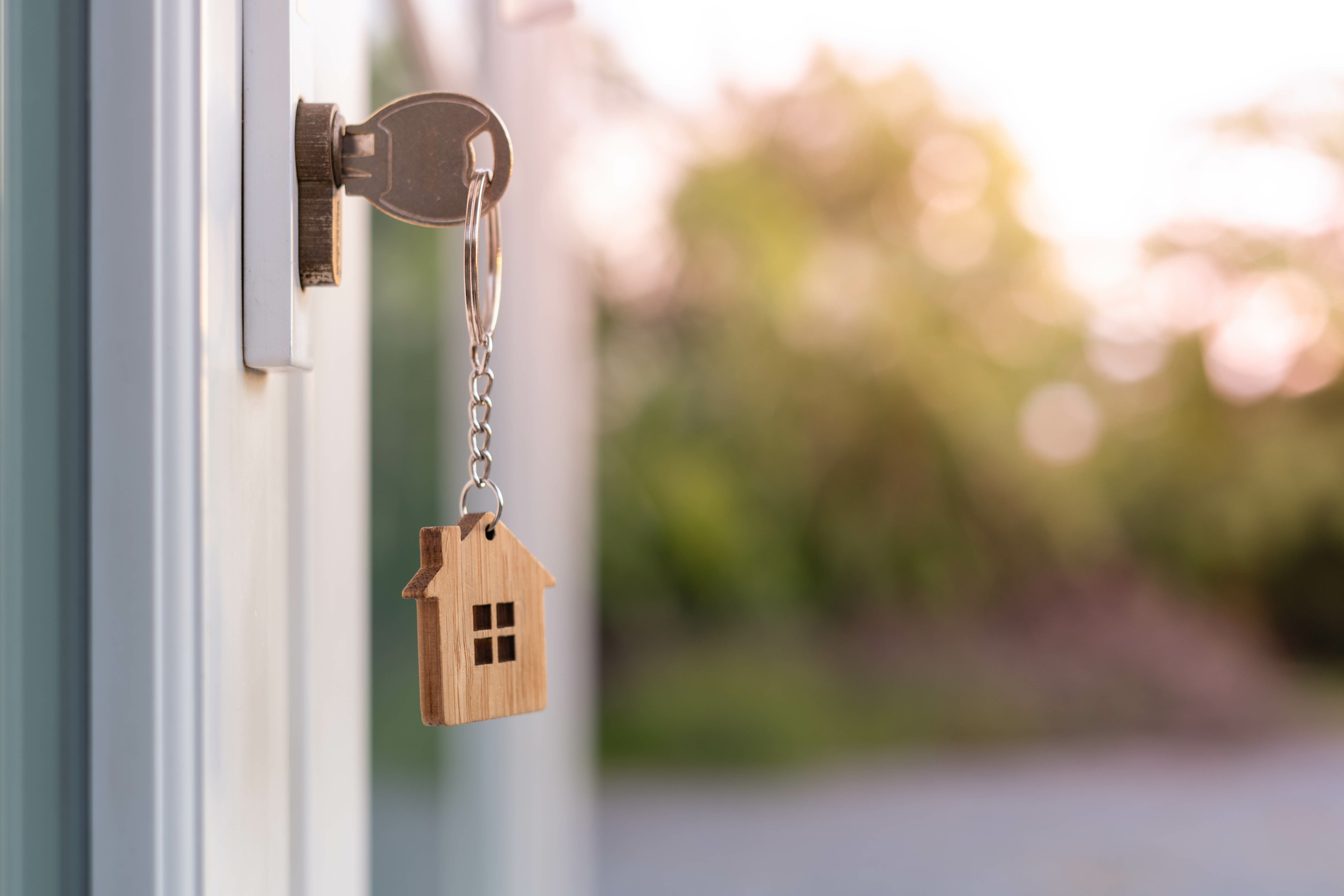 Key in Lock with House Keychain