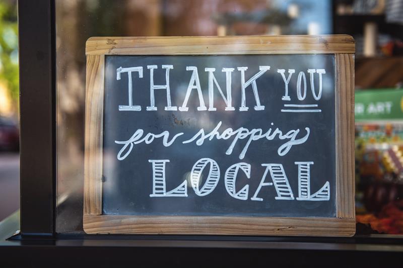 Thank You For Shopping Local Chalkboard Sign in Window