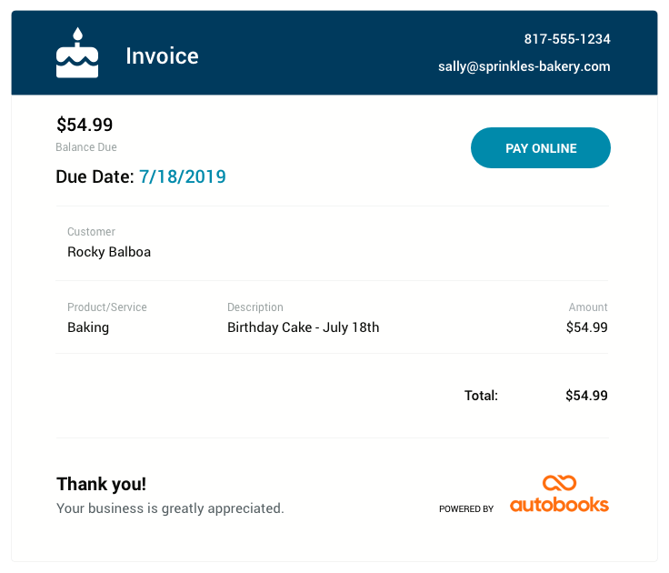 Autobooks Invoice emailed invoice 2