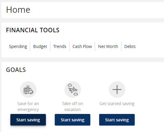 Goals Interface in Mobile Banking with Goal Categories