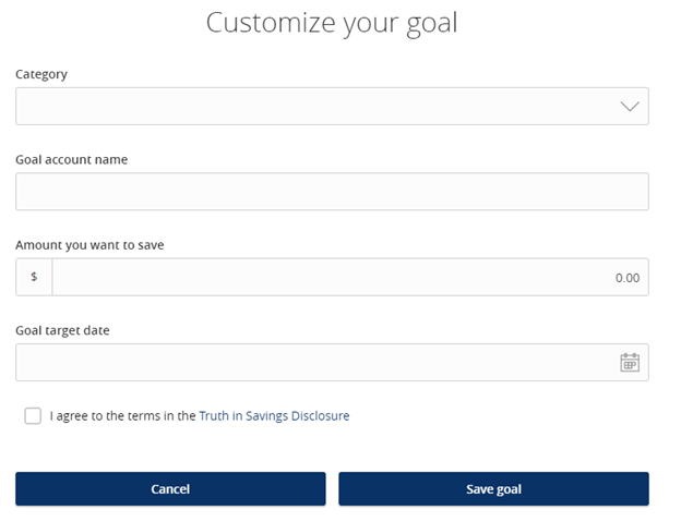 Steps for Customizing Goal in Online Banking