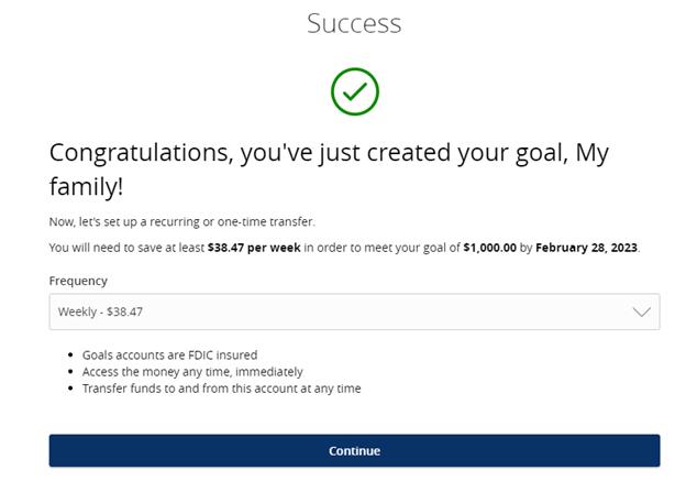 Goals Success Goal Created Success Screen