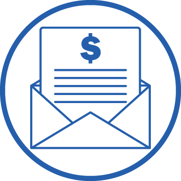 Blue Envelop with Dollar sign in Blue Circle