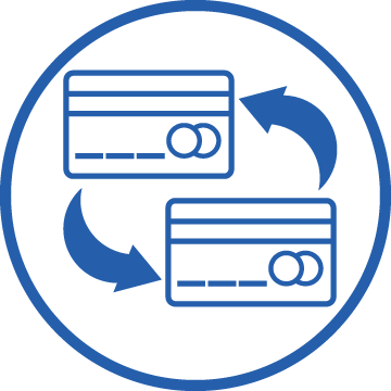 Blue Credit Card Icons with Arrows Indicating a Switch in Blue Circle